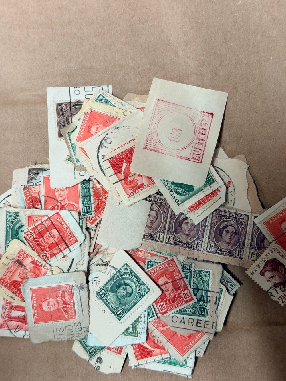 Vintage Australian Postage Stamp Lot – Used & Cancelled Stamps on Paper